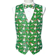 Snowman 3D Print Green Christmas Vest Men Autumn New Slim Fit Waistcoat Bowtie Set Mens Xmas Party Holiday Prom Tuxedo Vests (2)