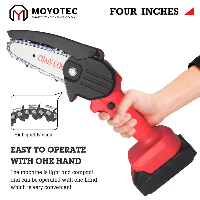 MOYOTEC 4 inches Electric Mini Chainsaw Garden Pruning Chain Saw Power Woodworking Cutting Battery Cutters for Wood Tools