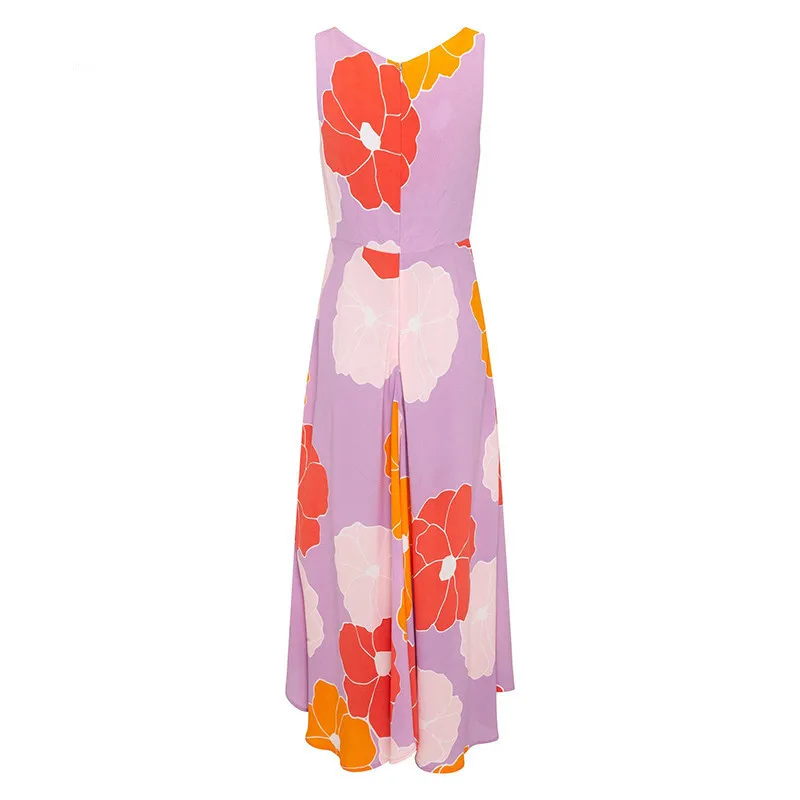 

OneLineFox Boho Long Dress Women Summer Sleeveless A-Line Elegant Colorful Casual 2021 Beach Floral Print Maxi Dress