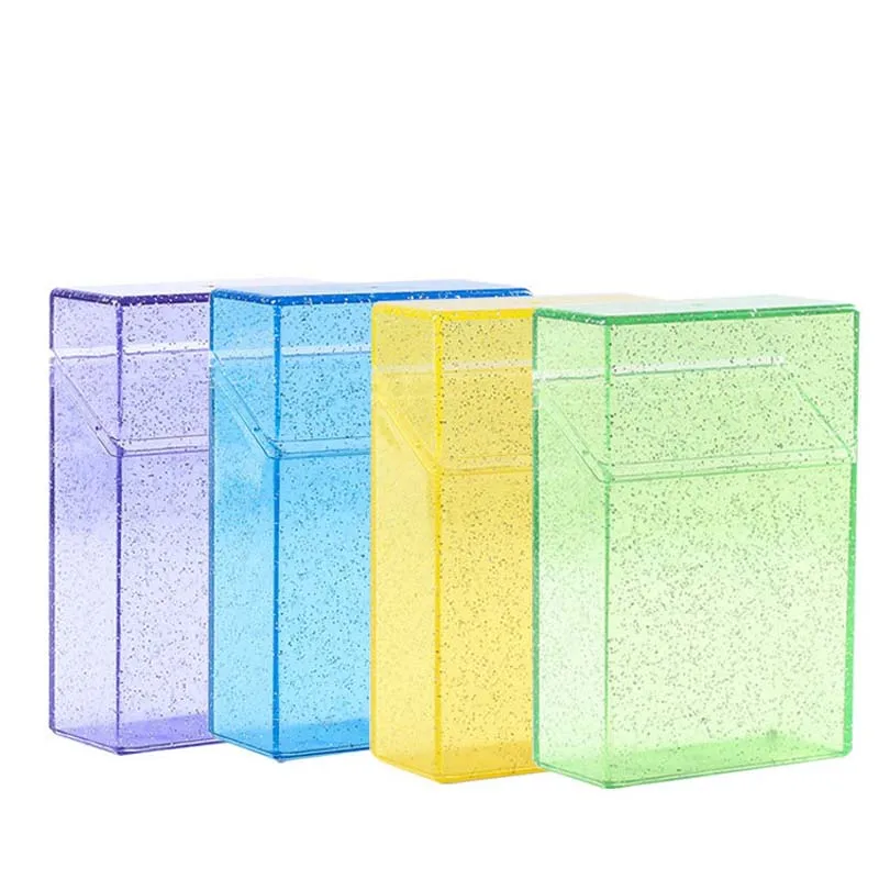 

1pc Plastic Clear Cigarette Case (20 Capacity) Shining Cigarettes Box Portable Cigarette Holder Container for Smoker, 5 Colors