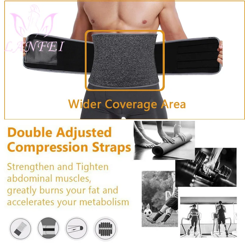 LANFEI Men Neoprene Waist Trainer Trimmer Belt Sauna Slimming Body Shaper Thermal Corset Sport Sweat Cincher Strap Weight Loss