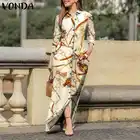Осеннее платье-рубашка VONDA, женские повседневные платья на пуговицах с отворотом и длинным рукавом, женское богемное платье, сарафан большого размера 2022