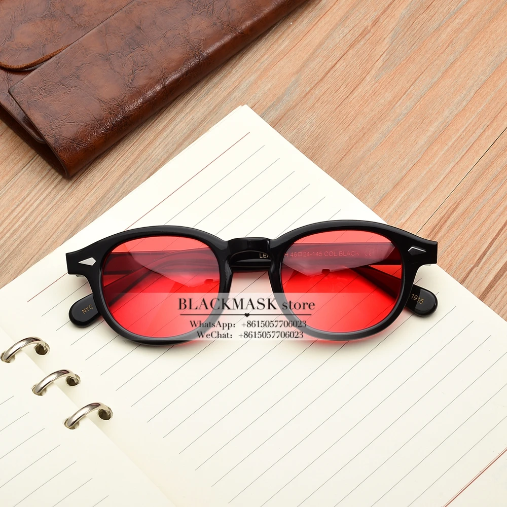 black vs red Новинка, винтажные Круглые Солнцезащитные очки из ацетата, lunette soleil femme, Ретро стиль, брендовые дизайнерские солнцезащитные очки для женщин и мужчин, oculos de sol, красные линзы - Цвет линз: black vs red