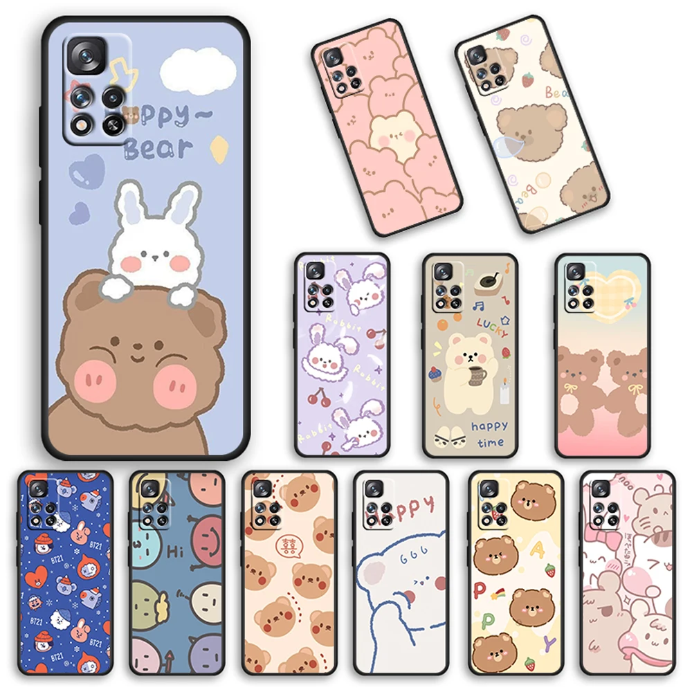 

Cute bear with full screen For Xiaomi Redmi 10 10X Pro 9T 9C NFC 9A 9 8A 8 7 6 5 Plus 4X Silicone Soft Black Phone Case