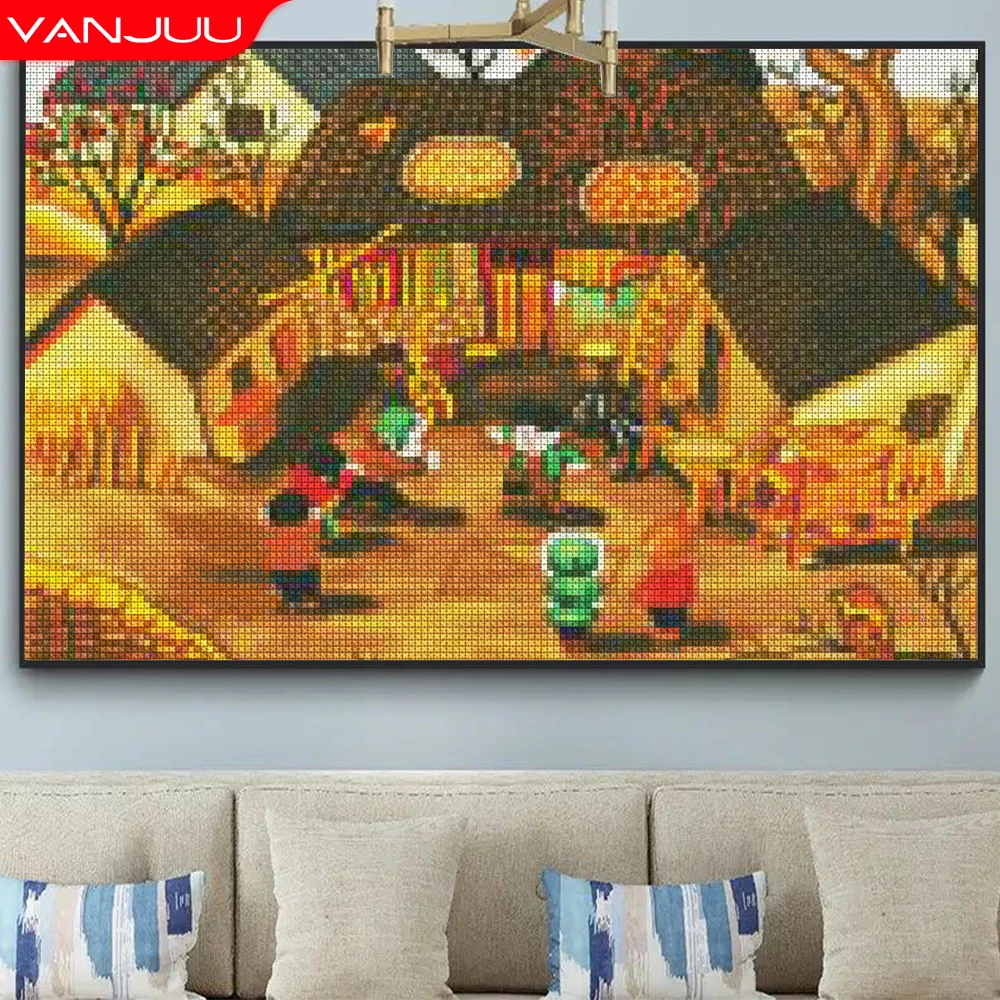 

Landscape Village House Chinese Cross Stitch Embroidery Kits Needlework Cross Stitch Printed Canvas Home Decor