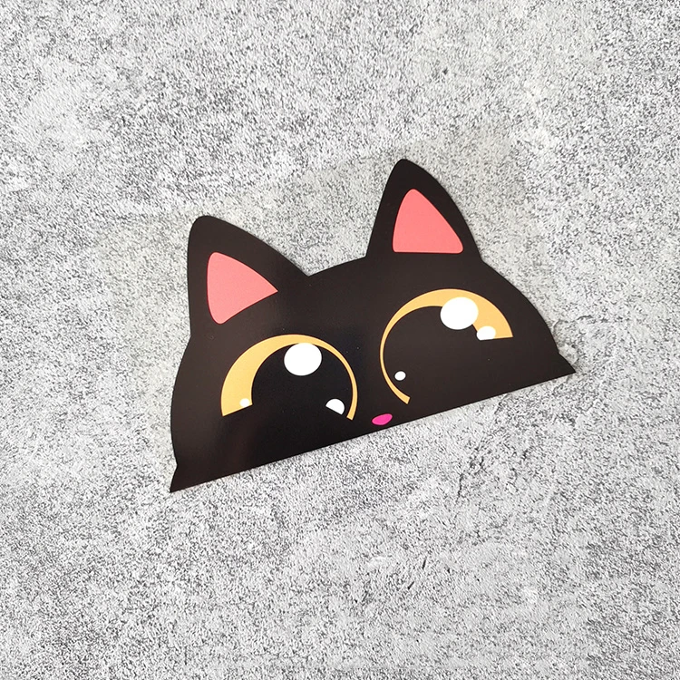 

Милые Мультяшные наклейки на автомобиль с милым черным котом, аппликация для мотоциклетного шлема, автомобильные индивидуальные треугольн...