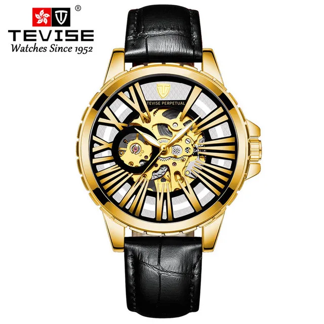 Брендовые мужские часы Tevise автоматические механические роскошные с 3D скелетом