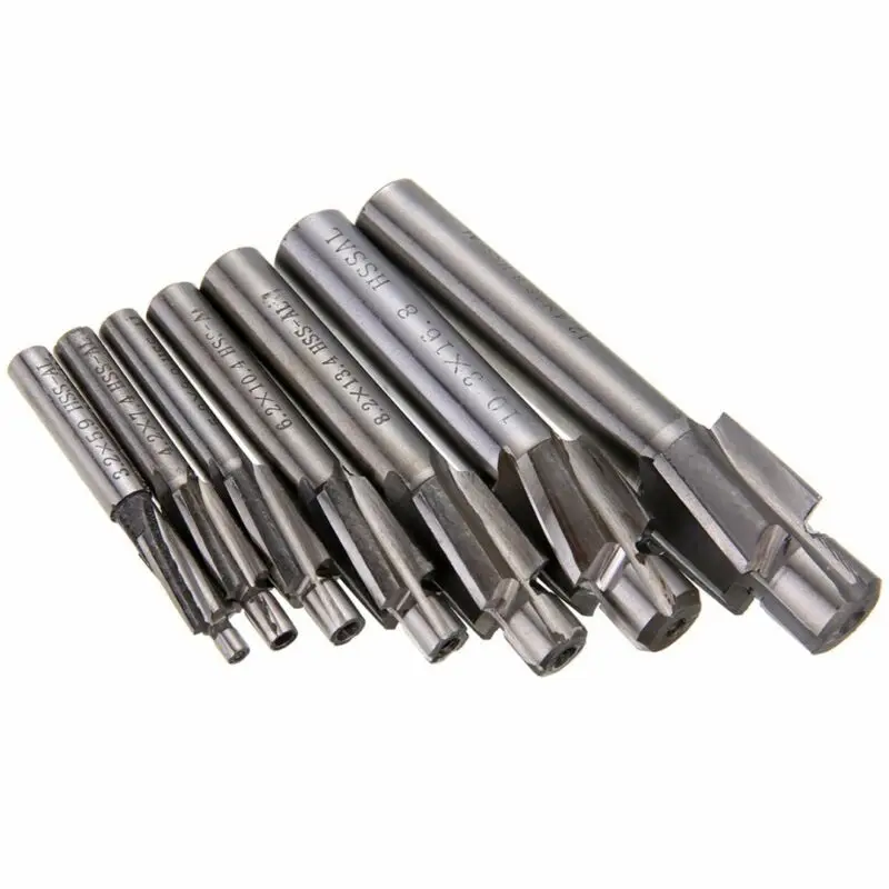 7pcs M3.2-M12.4 HSS Counterbore End Mill Pilot Slotting Tool Milling Cutter