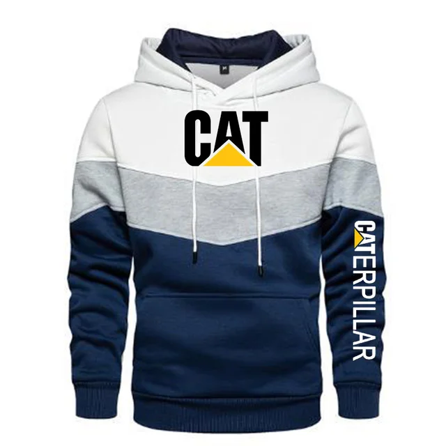 

2021 New Men's Spring and Autumn Cat Logo Round Neck Casual Pullover Long Sleeve Patchwork Color Hoodie 5 Colors