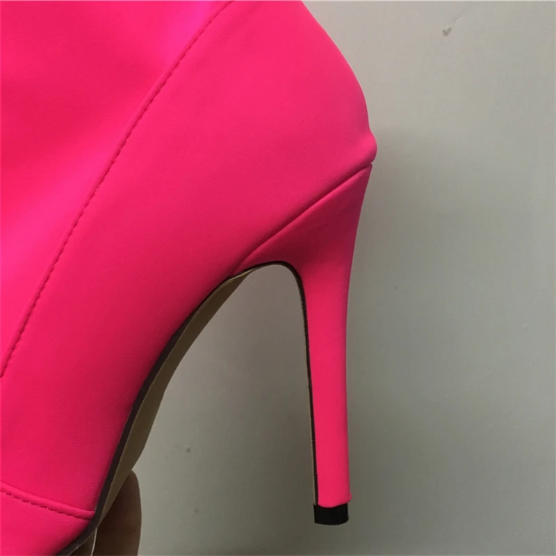 Женские Ботильоны на каблуке шпильке цвет розовый красный неоновый светло