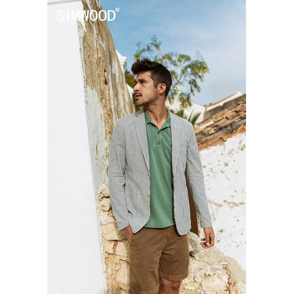 SIMWOOD 2021 Весна Новый Повседневный Блейзер мужские костюмы в Вертикальную Полоску