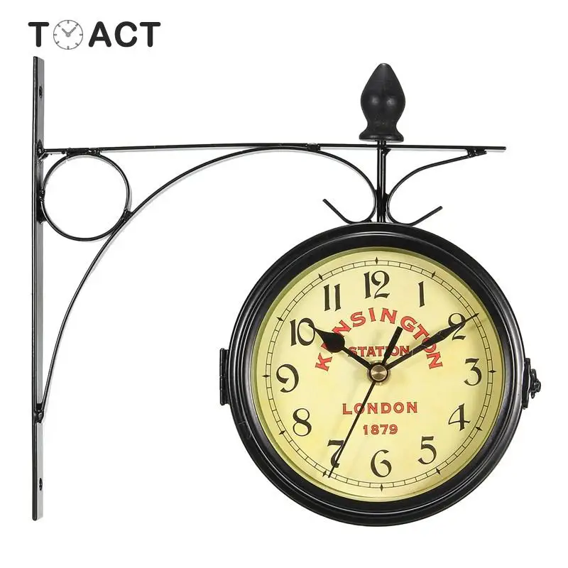 Винтажные декоративные двухсторонние металлические настенные часы старинный