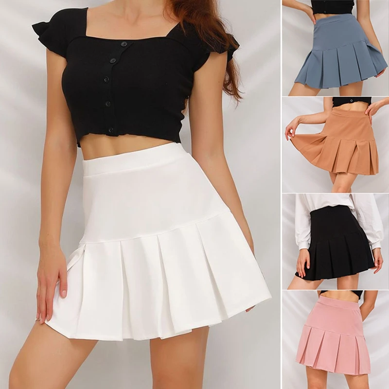 

Solid Pleated Skirts Womens Preppy Style High Waist Casual 90S Mini Skirt Woman Y2K Fashion Streetwear