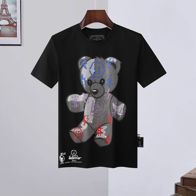 qp philipp plein brand rhinestone t shirts large m 3xl mens round neck tops cool bear pp hot drill fashion mens short t shirts free global shipping