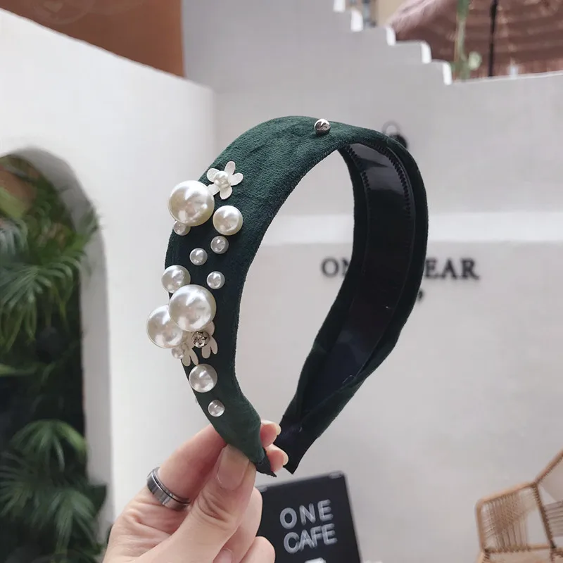 

High Quality Wide Side Headband Women Pearls Headwear Floral Hairband Adult Non-slip Teeth Headwear Fashion Hair Accessories