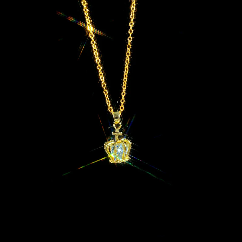 

Elegant Sand Gold 14K Necklace Pendant no Chain Crown Zirconia Stone Pendants for Women Wedding Engagement Jewelry Gifts Female