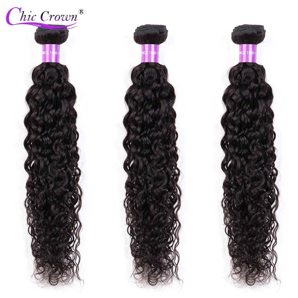 Водные волнистые пучки с закрытием 100% человеческих волос Плетение 3 пучка