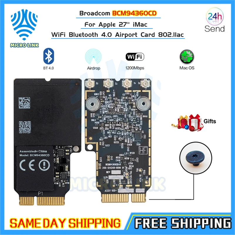 Wi Fi карта Broadcom BCM94360CD 802.11ac mini PCI E A1418 A1419 для аэропорта Bluetooth 4 0|wifi card|802.11ac pci-ebroadcom