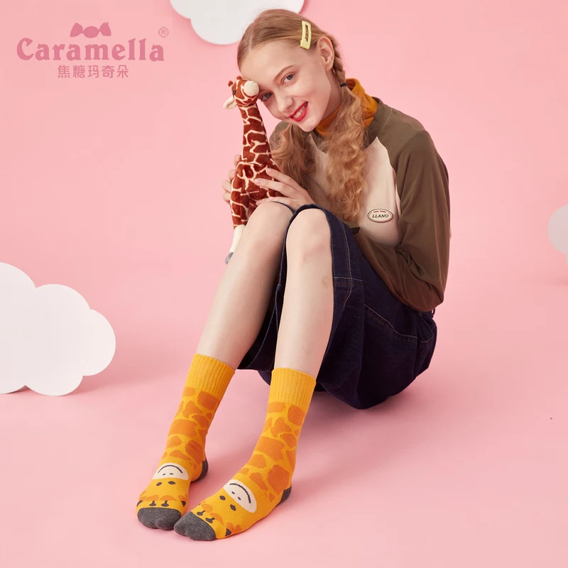 Caramella осень-зима Для женщин хлопковые носки с забавными рисунками из мультфильмов носки для женщин Harajuku носки скейтбордиста 3 пар/лот Прямая