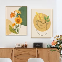 wall art canvas painting sunflower leaves plant nordic posters and prints abstract sculpture wall pictures for living room decor