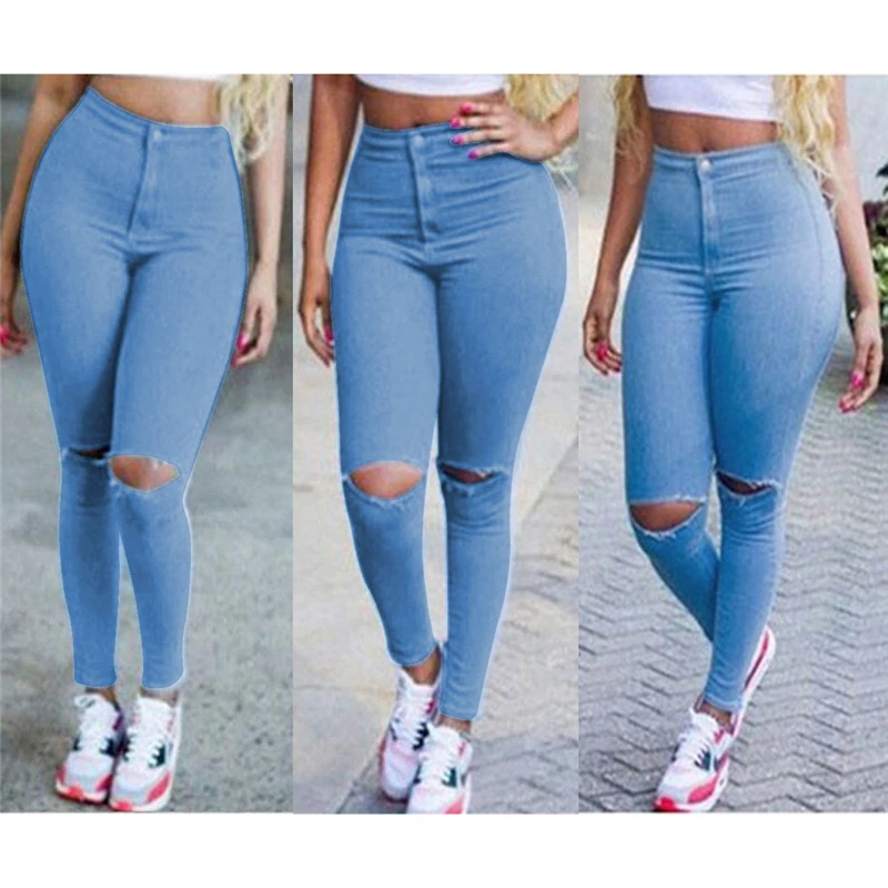 

New High Waist Skinny Jeans Women Vintage Distressed Denim Pants Holes Destroyed Pencil Pants Casual Trousers Ripped Jeans