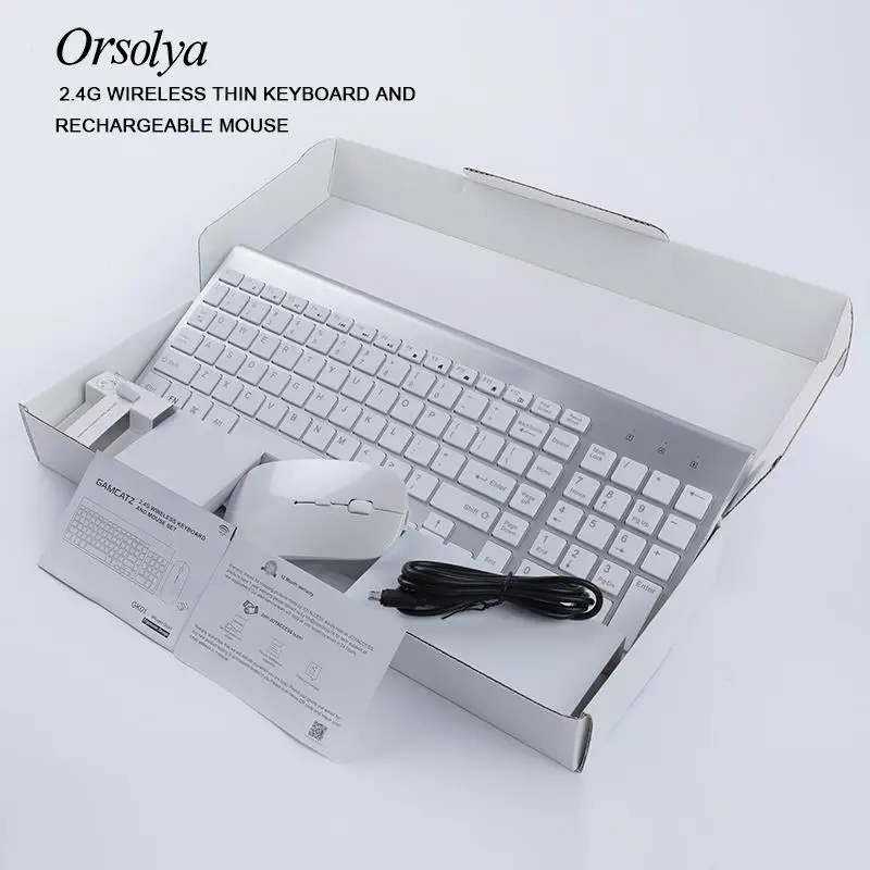 

2.4G Wireless Thin Keyboard and Rechargeable Mouse Combo English/Russian Letters Keyboard set Silent Key For Computer laptop PC