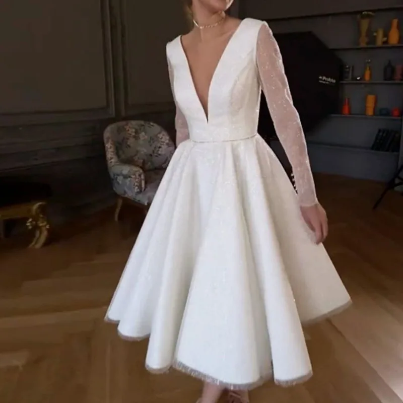 

Платья Коктейльные платья сексуальное нижнее белье с глубоким v-образным вырезом сплошной Цвет с длинным рукавом, кружевами и блестками, мо...