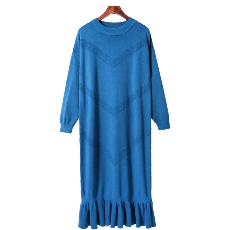 Женское трикотажное платье повседневное однотонное с оборками длинными