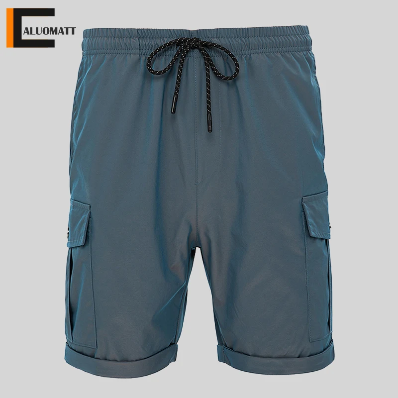 

Quality Mens Military Cargo Shorts Brand Summer Casual Shorts Laser Gradient Fashion Cargo Short Male Loose Drawstring Pants