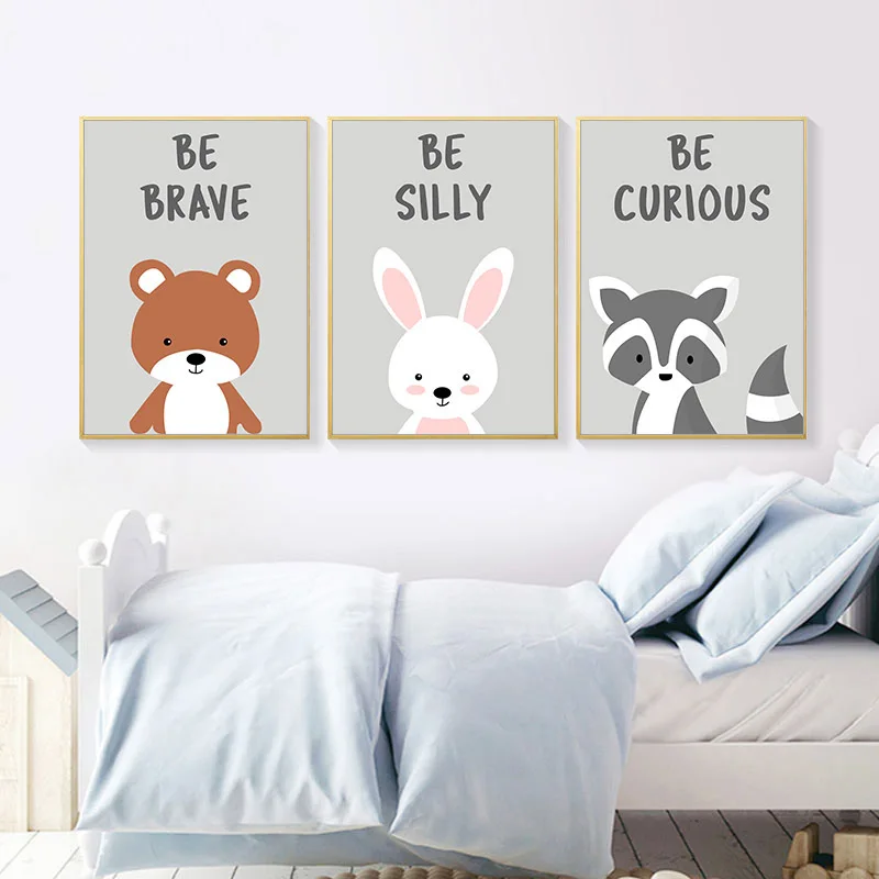 

Детский холщовый постер с изображением лесных животных, мультяшный Детский Настенный художественный принт, картина для детского декора в с...