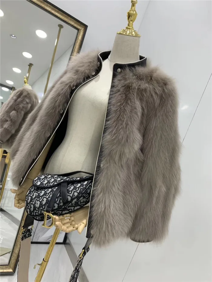 Abrigos mujer invierno шуба из натурального Лисьего меха женская зимняя короткая Повседневная мотоциклетная Лоскутная куртка из натуральной кожи Верхняя одежда