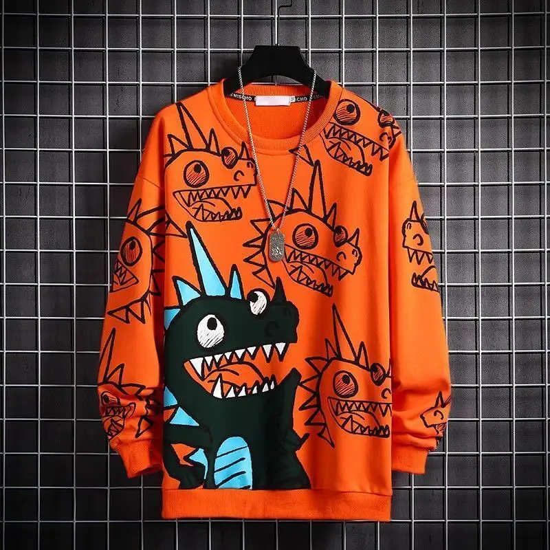 

Cute Dinosaur Print Sweatshirts Men Cartoon Clothing Harajuku Boys Gothic Hoodies Spring Autumn Kawaii Loose Sweatshirts S-5XL