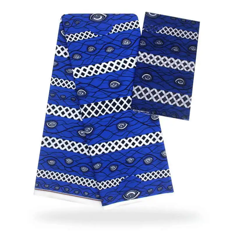 Blue Hot sale Gahna Style satin silk fabric with organza African wax design! J61785 - Color: Blue