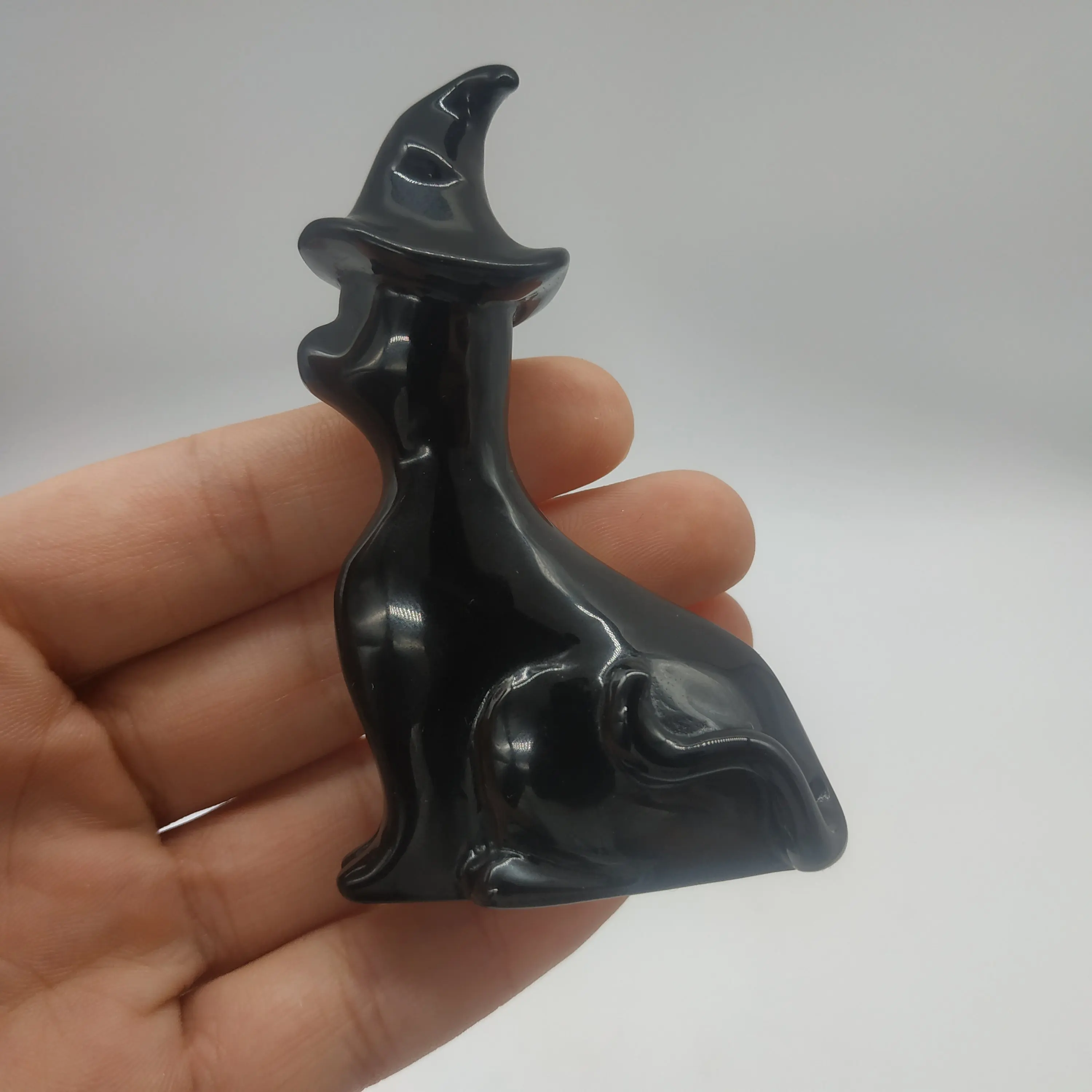 3 ''Obsidian кошка черная шляпа ведьмы стоящая хрустальные резные животные