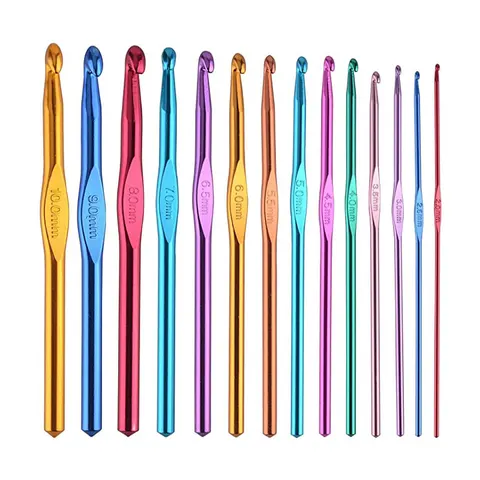 Вязальные спицы для вязания крючком, 14 размеров, 2-10 мм, разноцветные, алюминиевые