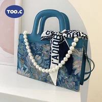 luxury designer handbag for womens fashion brand designer bag pearl embroidery female girls shopper canvas tote shoulder bag