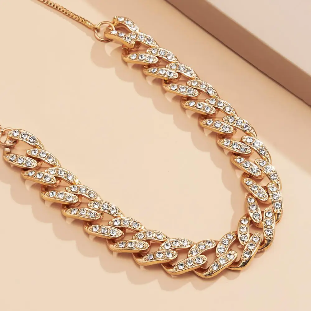 

2021 Shiny Crystal Choker Necklace Punk Round Circle Thick Chain Choker Collar Statement Necklace Clavicle for Women Men Jewelry