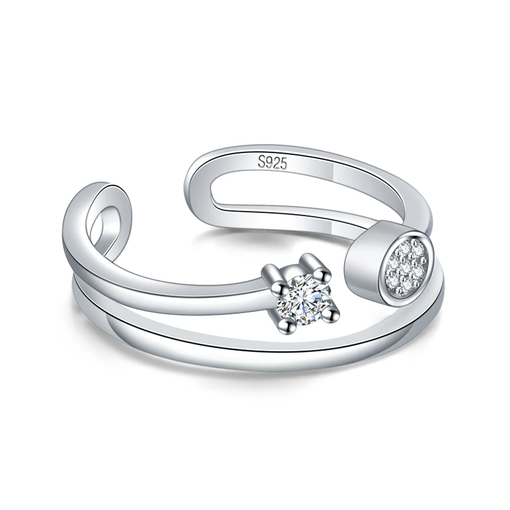 Кольцо из стерлингового серебра 925 пробы с сияющим цирконием регулируемое кольцо