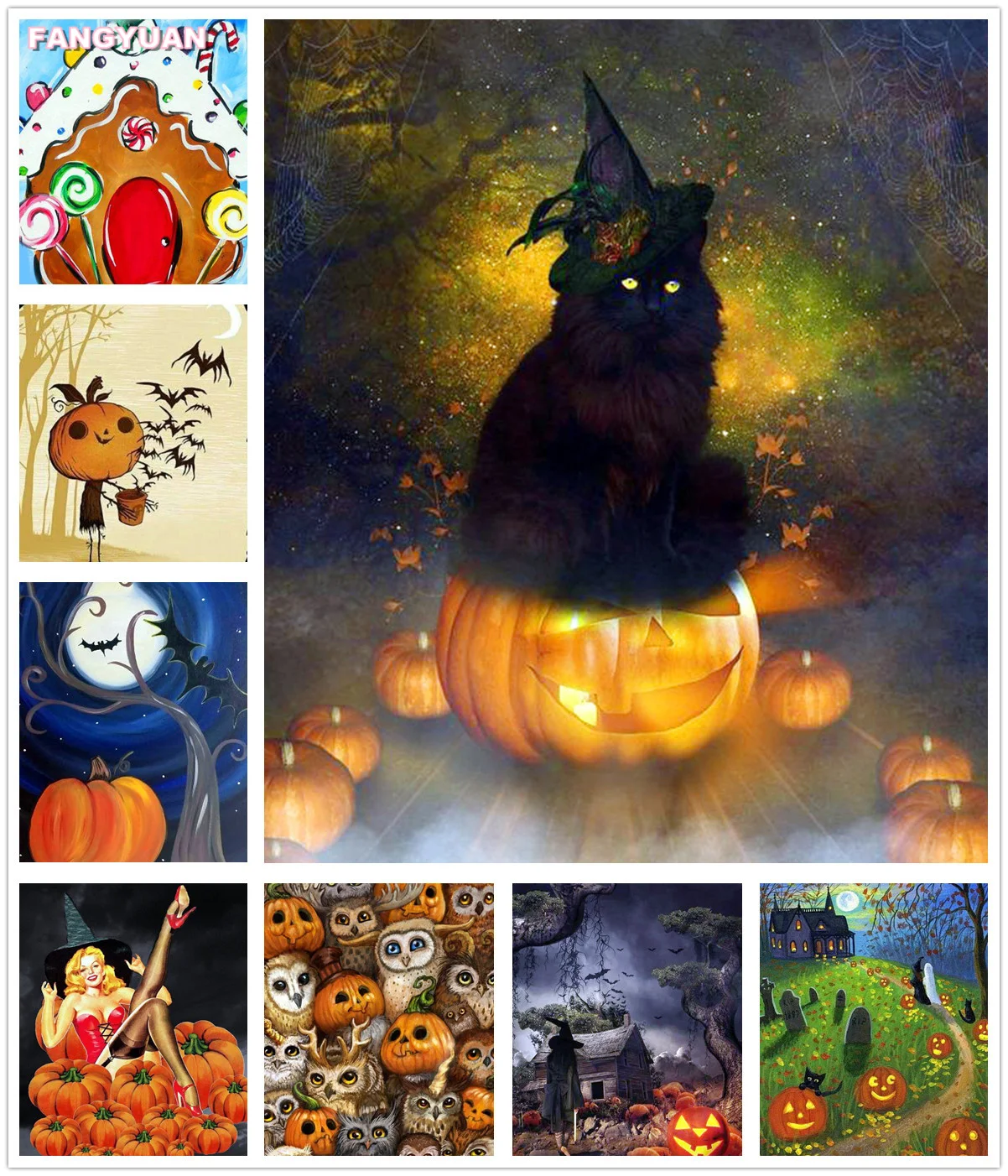

5D Diamond Painting Halloween Scenery Diy Full Rhinestones Drill Cross Stitch Kits Diamond Embroidery Cats Pumpkin Home Decor