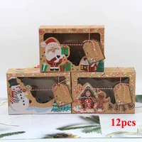12pcspack candy box bakery gift boxes for festival christmas kraft paper gingerbread cookie boxes with window kraft paper box