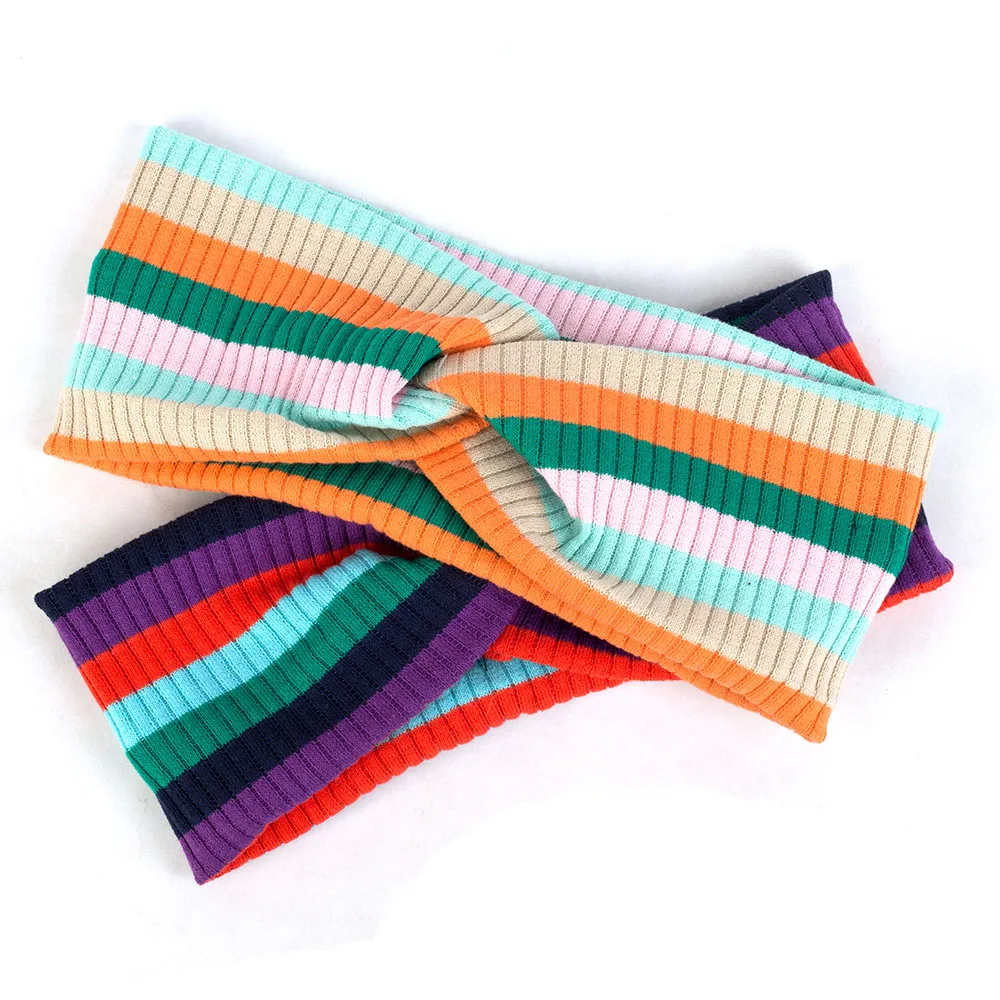 Повязка на голову женская разноцветная в богемном стиле полосатый тюрбан |