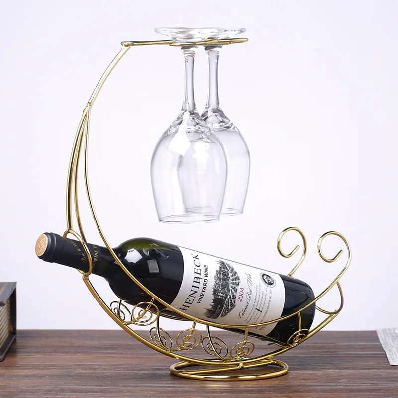 Drinking Glasses Stemware Rack Shelf Iron Wine Rack Stands Hanging Wine Bottle And Glass Cups Holder Display Pirate Ship Design