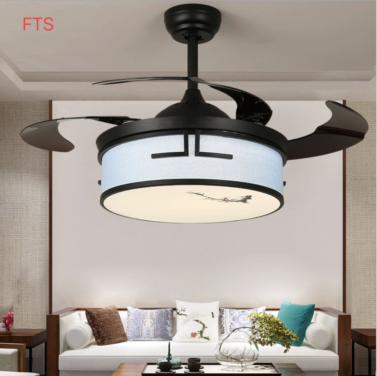 

New Chinese Invisible Ceiling Fan Lights Living Room Lights Antique Fan Lights Classic Dining Chandeliers With LED Fan Lights