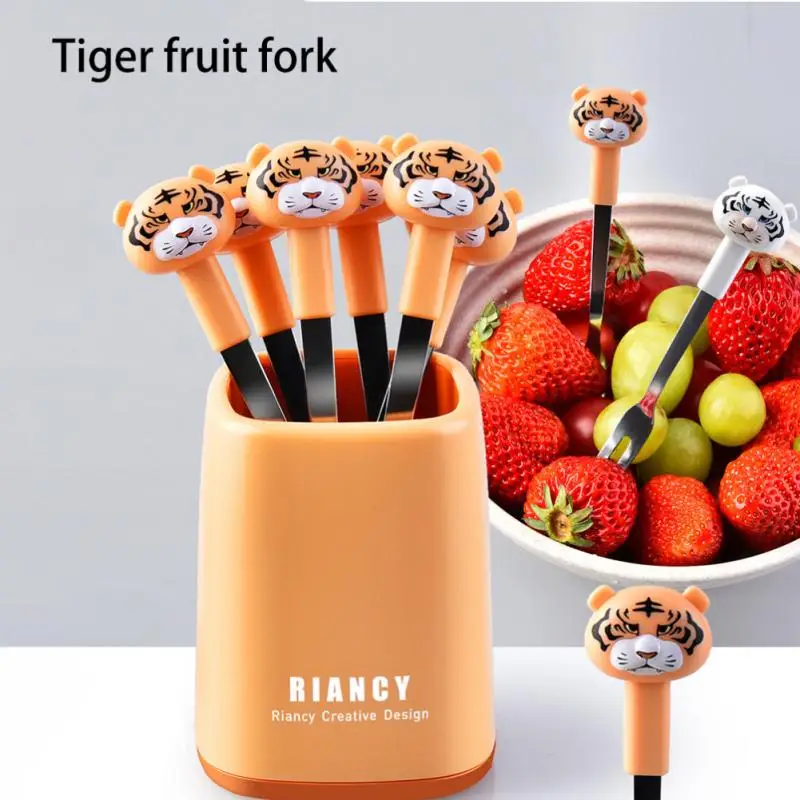 

Mini Kids Animal Tiger Fruit Fork Cartoon Snack Cake Dessert Food Fruit Toothpick Lunch Party Decoration Kitchen Accessories