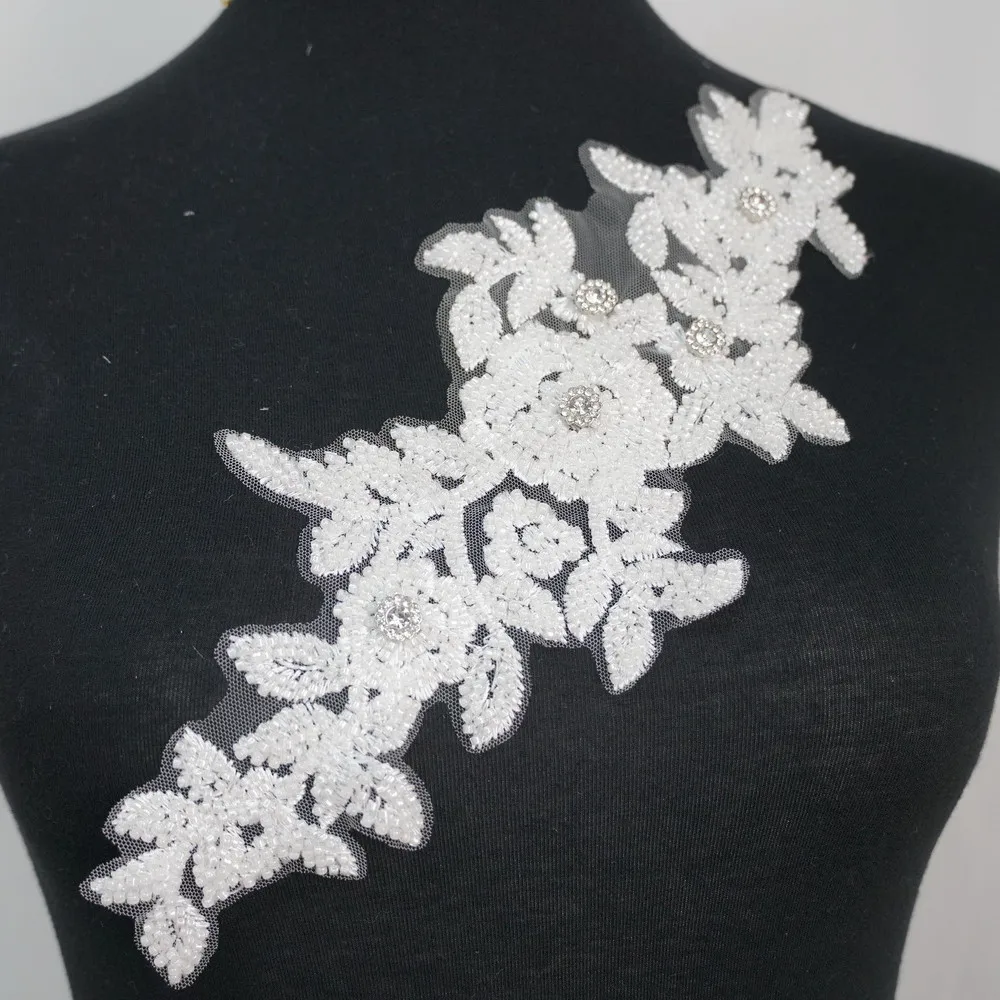 1 Pcs Heavily Beaded Lace Applique Neck-line Patch Crystal Rhinestones For DIY Sewing Wedding Dress Prom Ball Gown Ballet | Дом и сад