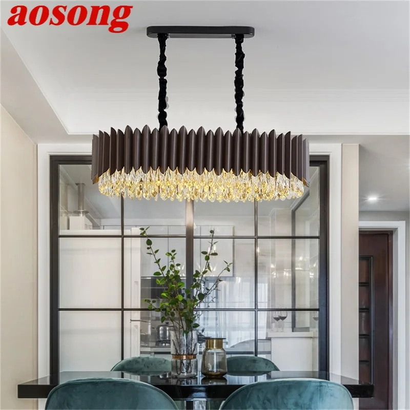 

AOSONG Black Chandelier Rectangle Lamp Fixtures Postmodern Luxury Pendant Light Home LED Decorative for Living Dining Room