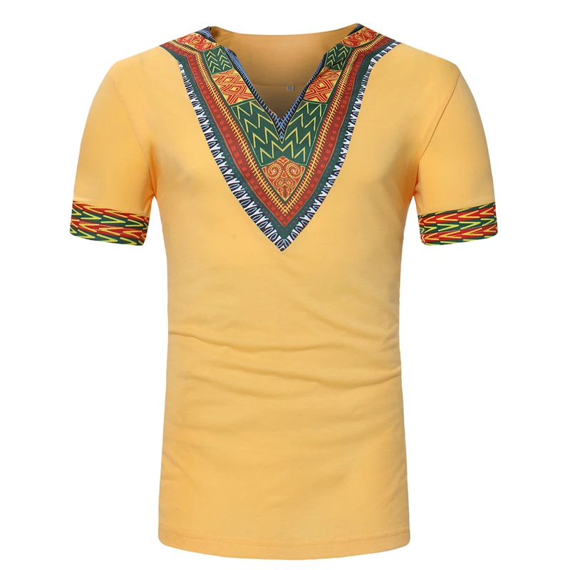 2019 Новая мужская повседневная футболка в африканском стиле с v образным вырезом и