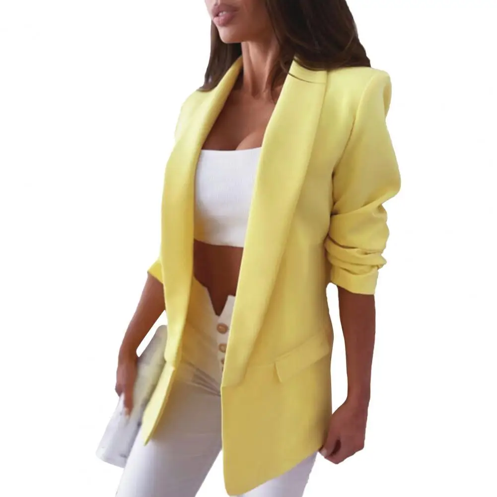

Women Slim Cardigan Blazer Solid Color Pockets Temperament Graceful Shawl Collar Autumn Winter Office Lady Blazer Outwear