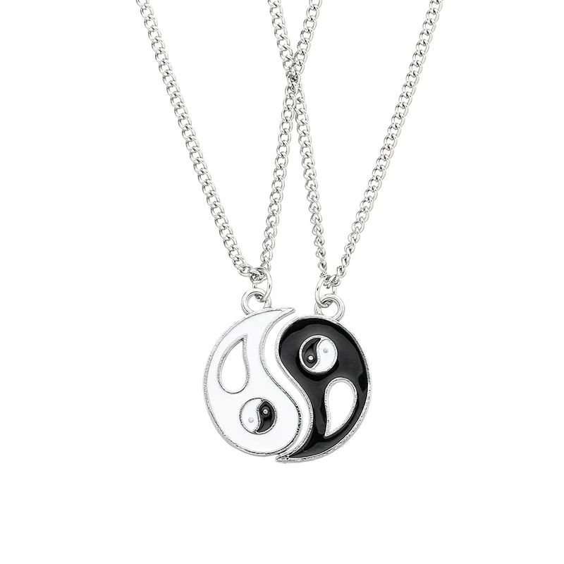 

Fashion Chinese Tai Chi Round Pendant Necklace For Couple 2-Piece Set Yin Yang Gossip Punk Accessories Jewelry Gifts For Friends