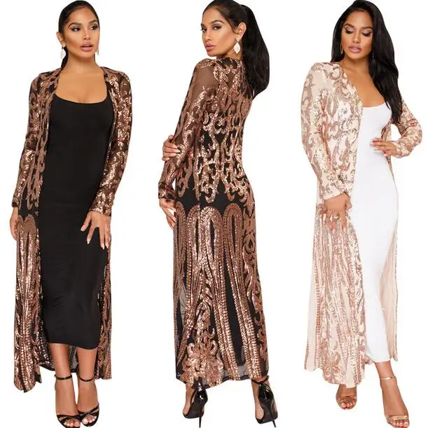 2020 весенний кружевной кардиган с пайетками и сеткой длинный женский топ куртка